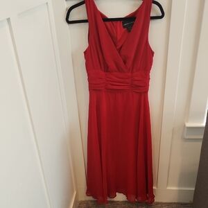 Connected Apparel Red Pleated Midi Sundress